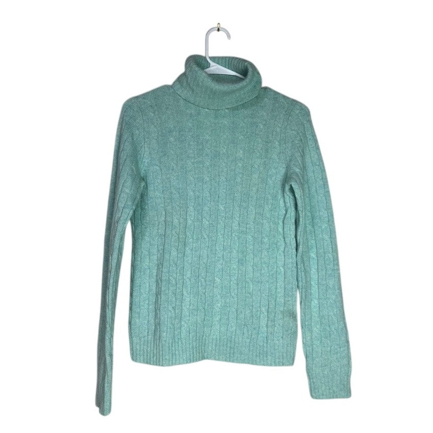J.Crew Cashmere Merino Wool Blend Cable Knit Aqua Turtleneck Sweater Women’s S