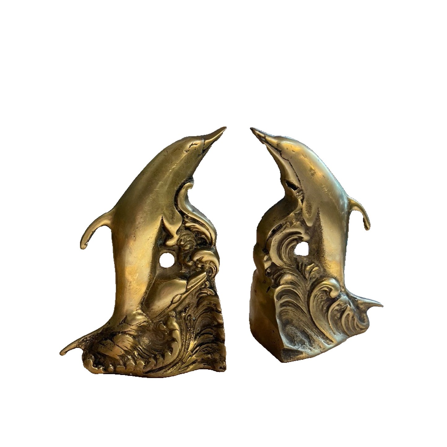 Vintage Brass Dolphin Nautical Theme Book Ends