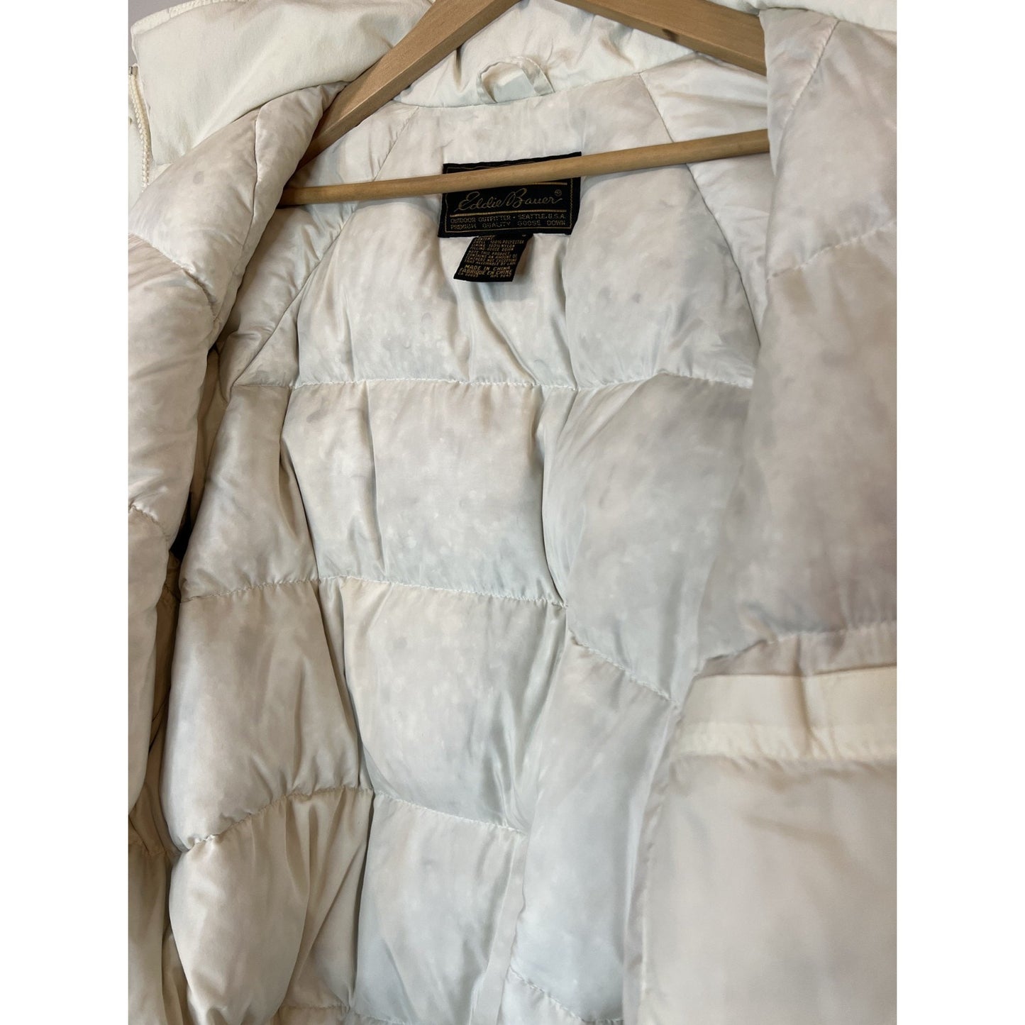 Vintage 80s Eddie Bauer Goose Down Jacket Coat Parka Winter White Large