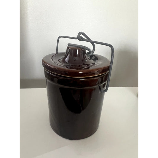 Vintage Stoneware Cheese Butter Crock W/ Locking Lid & Sourdough Starter