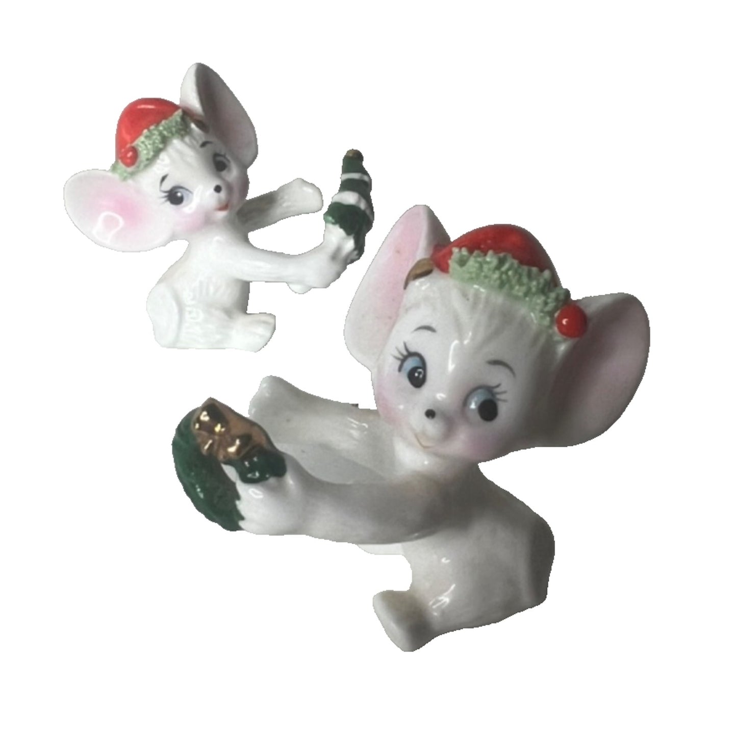 Vintage 50's Holt Howard Christmas Mice Taper Candle Huggers/Climbers Holders