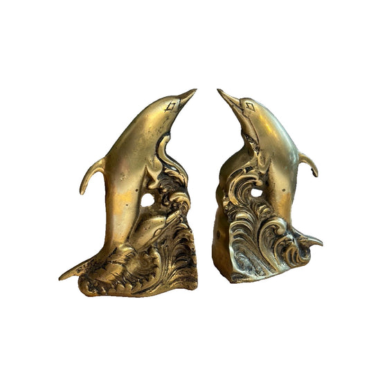 Vintage Brass Dolphin Nautical Theme Book Ends