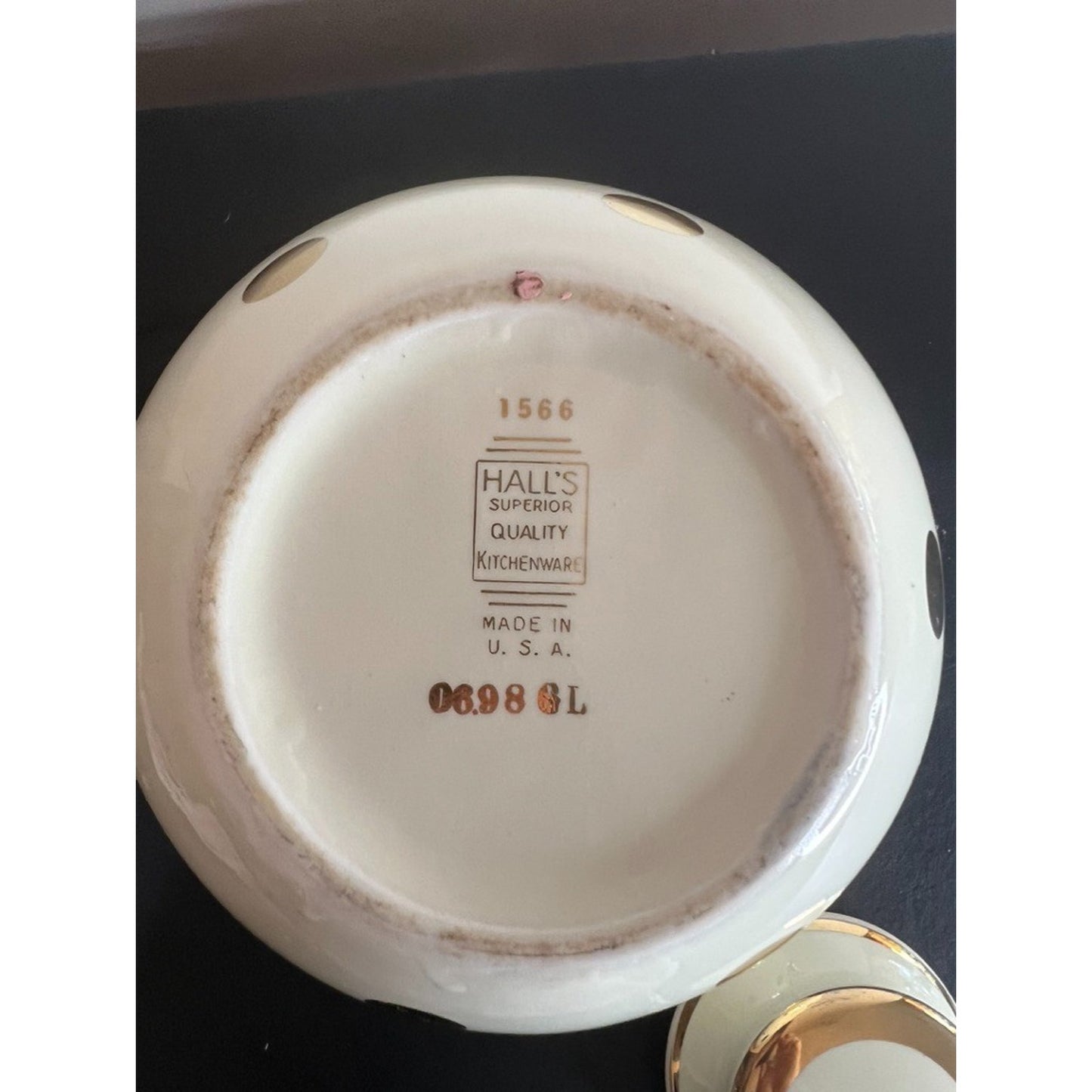 Vintage Hall Pottery Gold Dot Cookie Jar Biscuit Canister MCM Kitchen