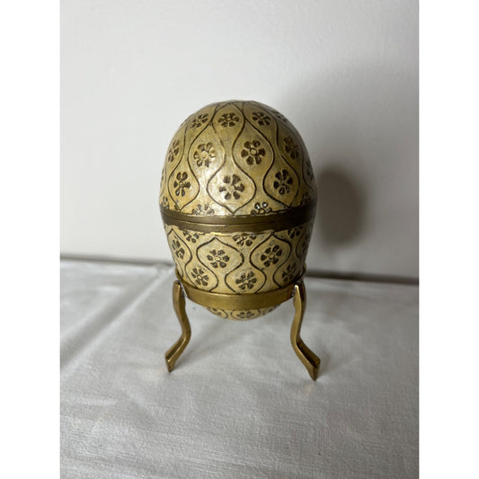 Vintage Century Enamel & Brass Decorative Egg Trinket Box w/Stand 6.5” Tall