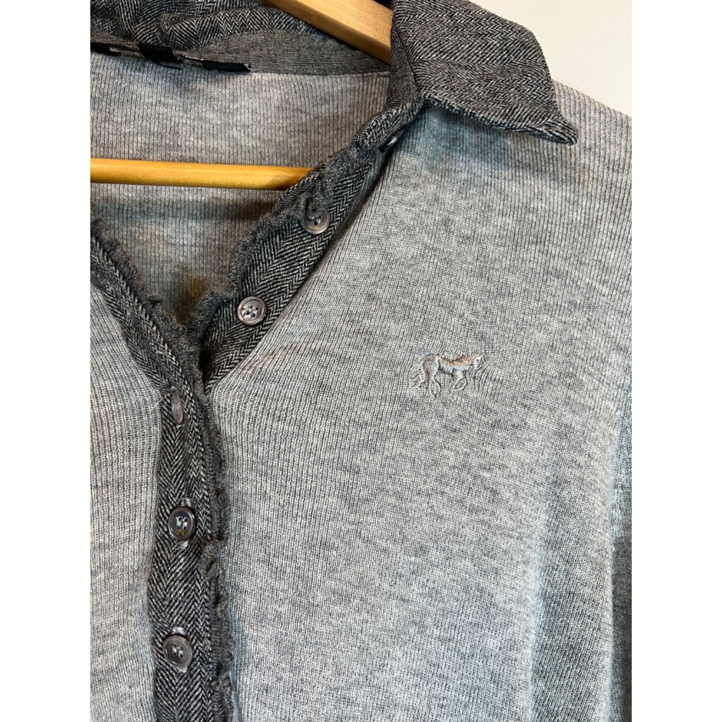 Goode Rider Large Posh Polo Sweater Grey Heather w/ button detail