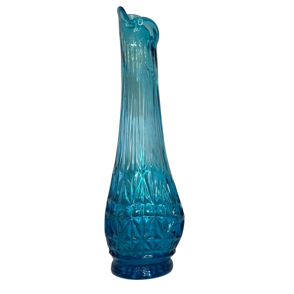 L. E. Smith Swung Vase Peacock Blue 15" Pineapple Thousand Eye