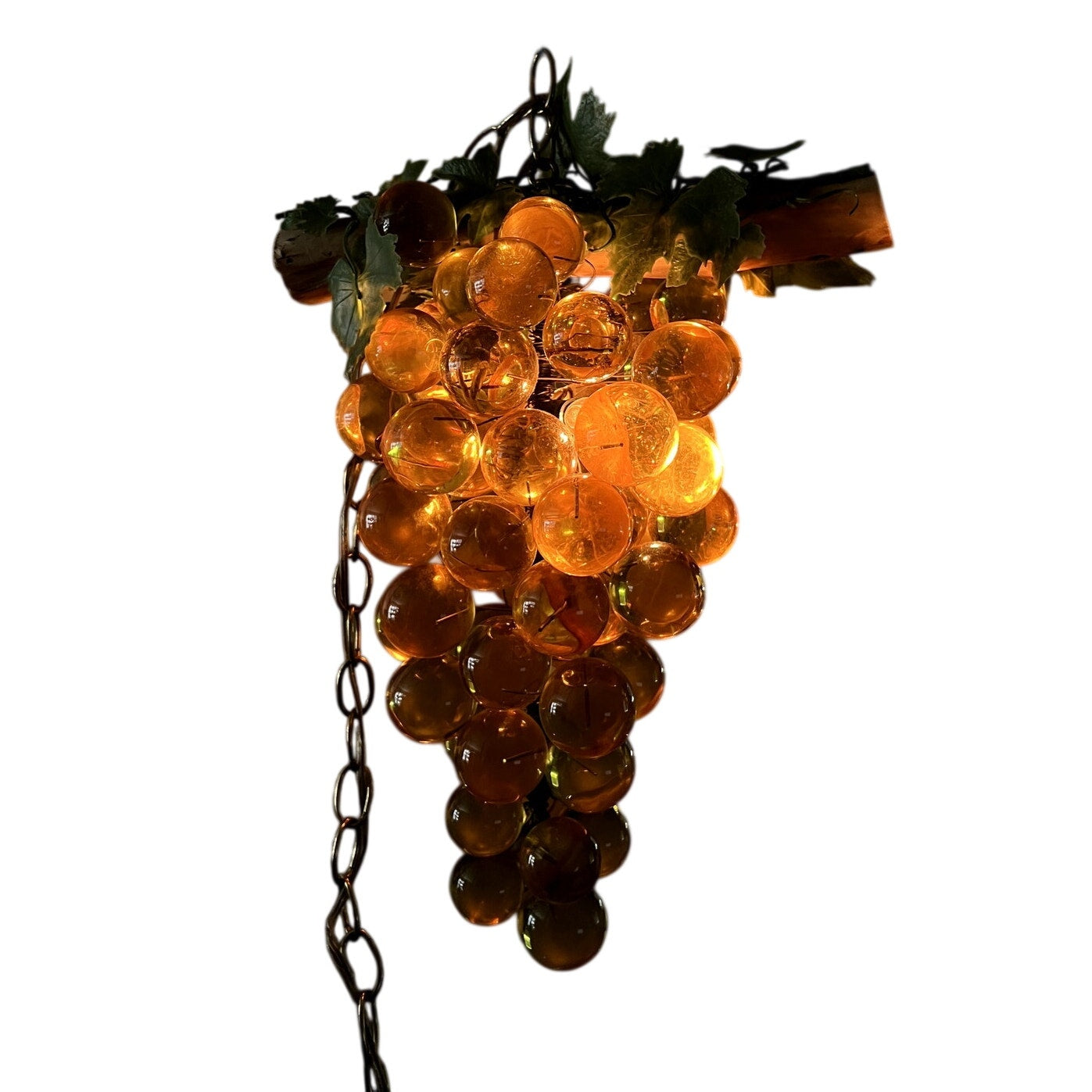 Vtg Hanging MCM Lucite Gold Yellow Champagne Grape Cluster Swag Lamp Chandelier