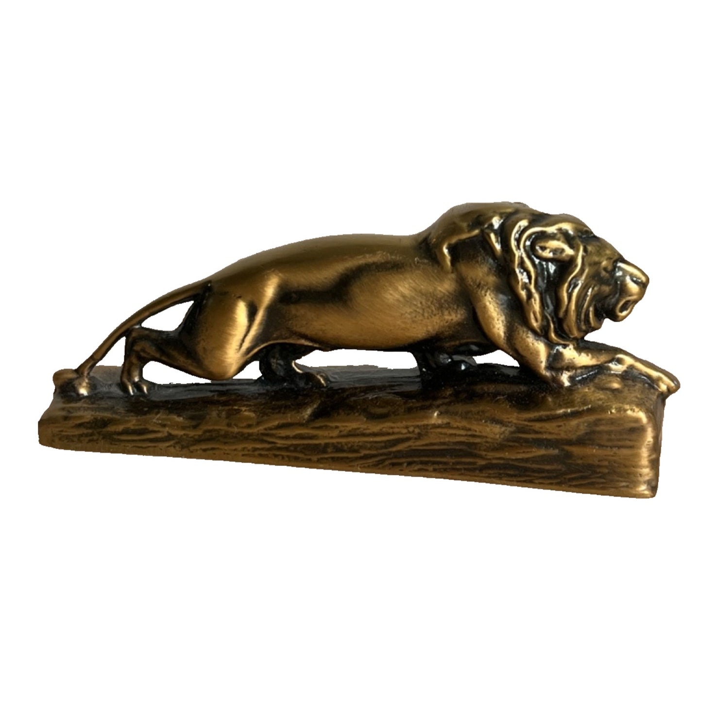 Vintage Heavy Brass Cast Crouching Lion Figurine Paperweight