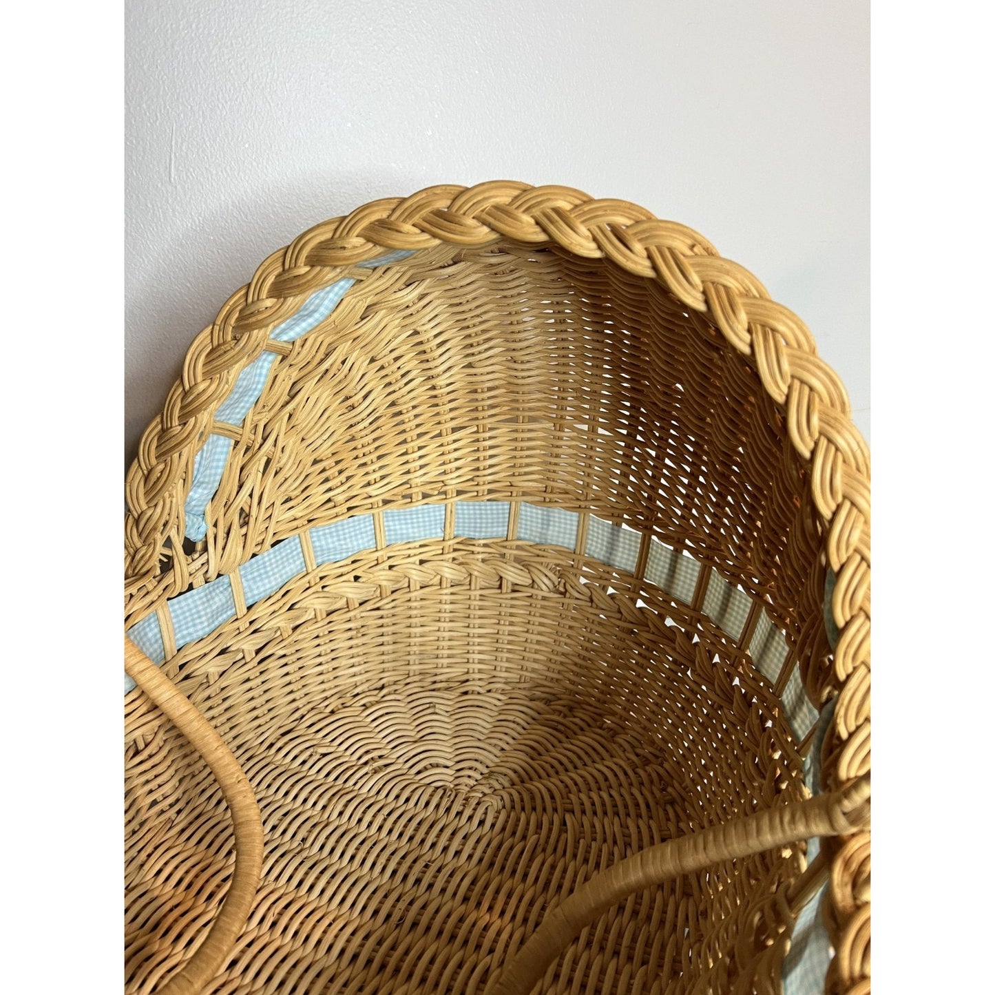 American Girl Bitty Baby Lullaby Basket Moses Wicker Bassinet Plaid Ribbon