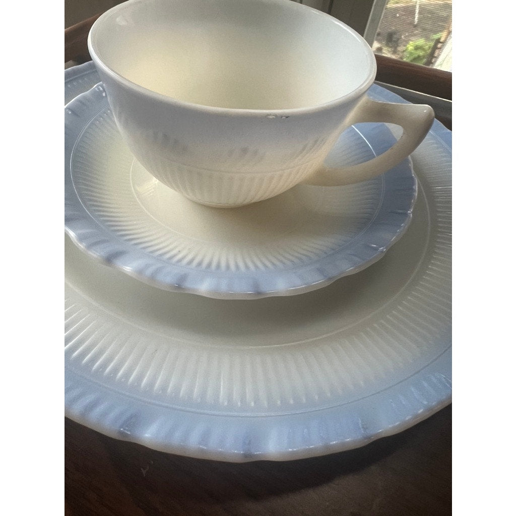 Macbeth Evans Cremax Bordette Vintage Blue Place settings RARE