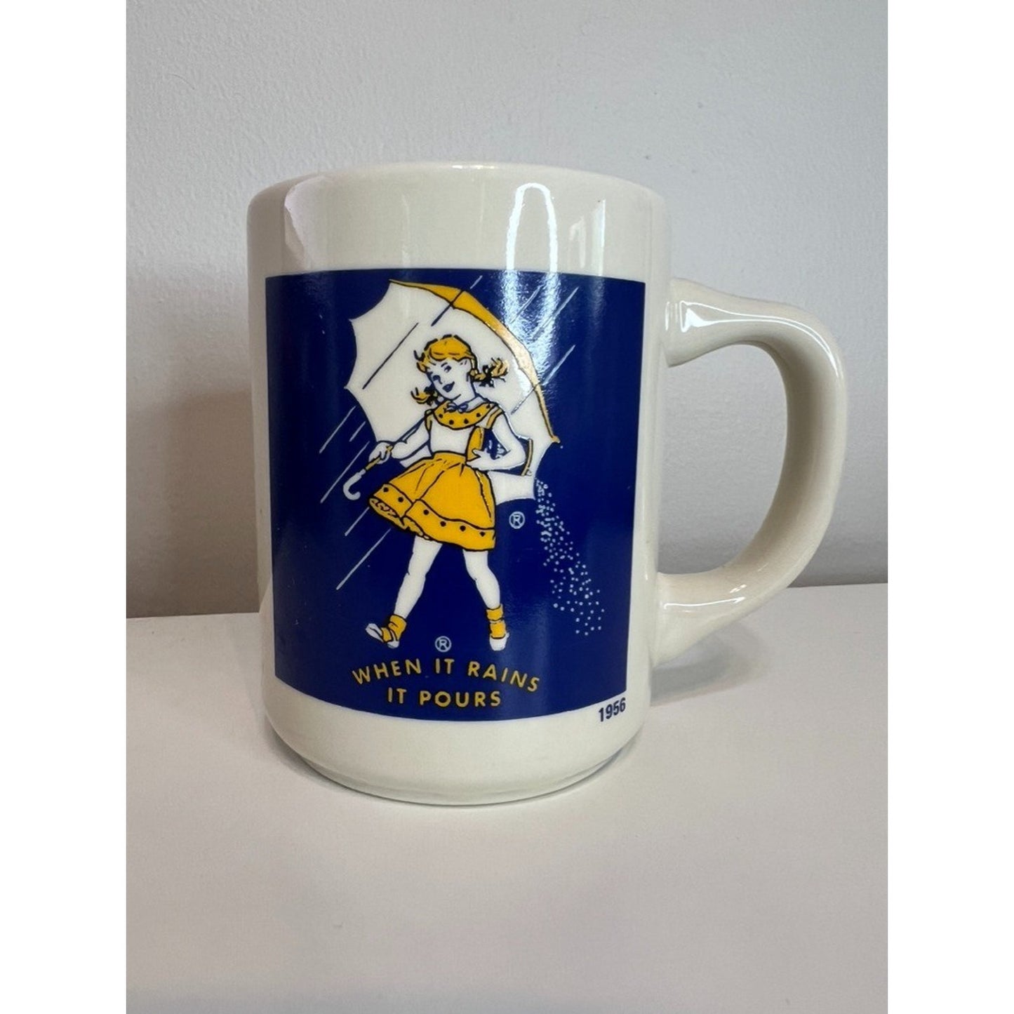 Vintage Morton Salt Girl 1956 Logo Coffee Mug When It Rains It Pours