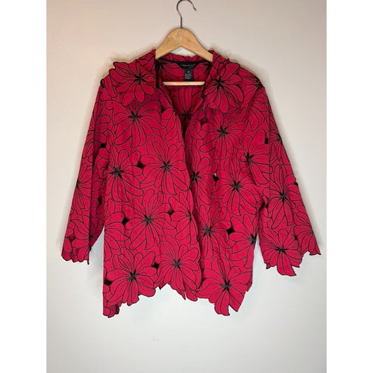 Vintage Karen Arnold Size 2X Cutwork Embroidered Red Jacket