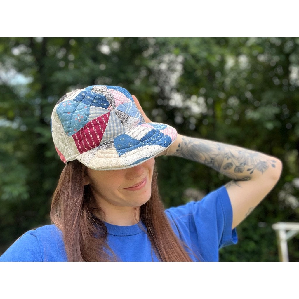 Vintage Reversible 1910 Indigo Quilt & Irish Linen Baseball Hat 3