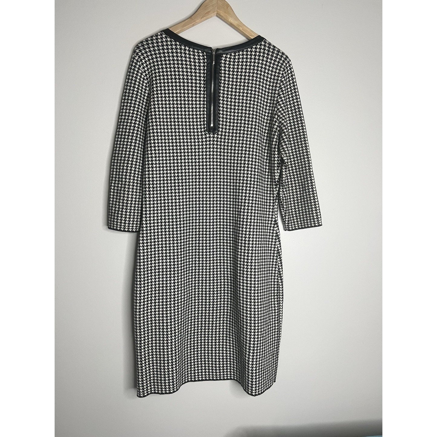 LAUREN Ralph Lauren Leather Piping Houndstooth Dress Women Size Large Genuine