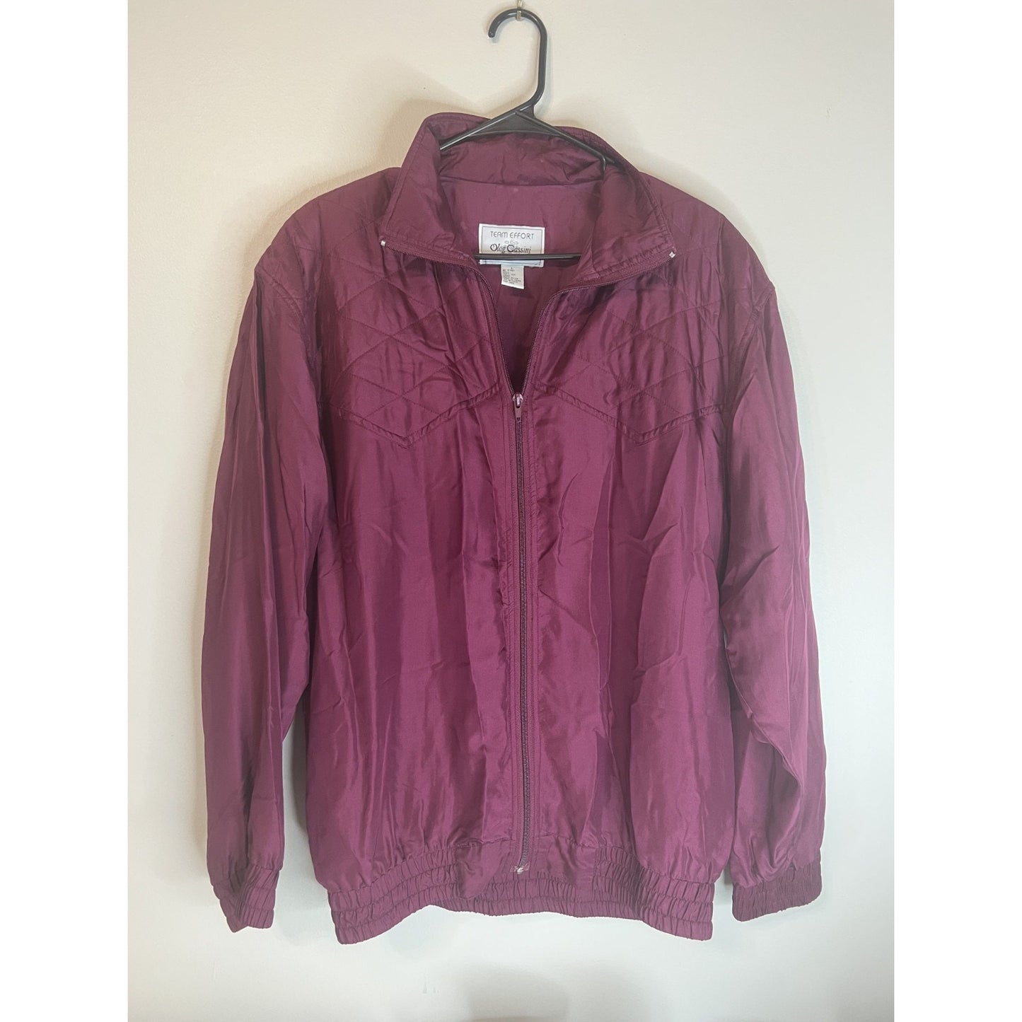 VTG 90's Oleg Cassini L Merlot Silk Lightweight Jacket Pants Track Suit Roper