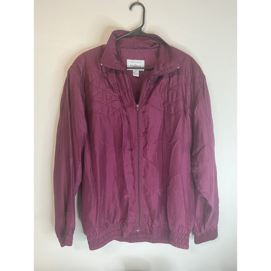 VTG 90's Oleg Cassini L Merlot Silk Lightweight Jacket Pants Track Suit Roper