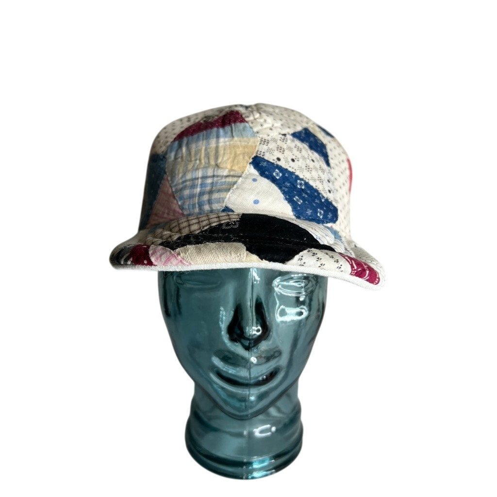 Vintage Reversible 1910 Indigo Quilt & Irish Linen Baseball Hat 2
