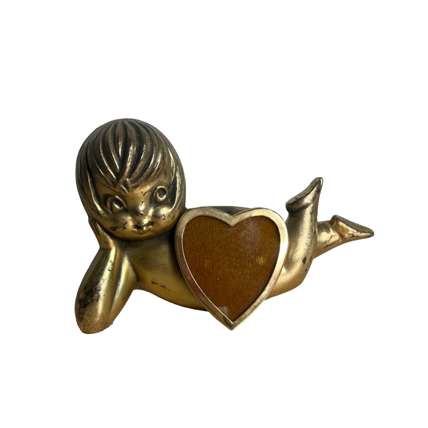 Vintage Valentine Heavy Gold Brass Sassy Girl Cherub Figurine Hollywood Regency