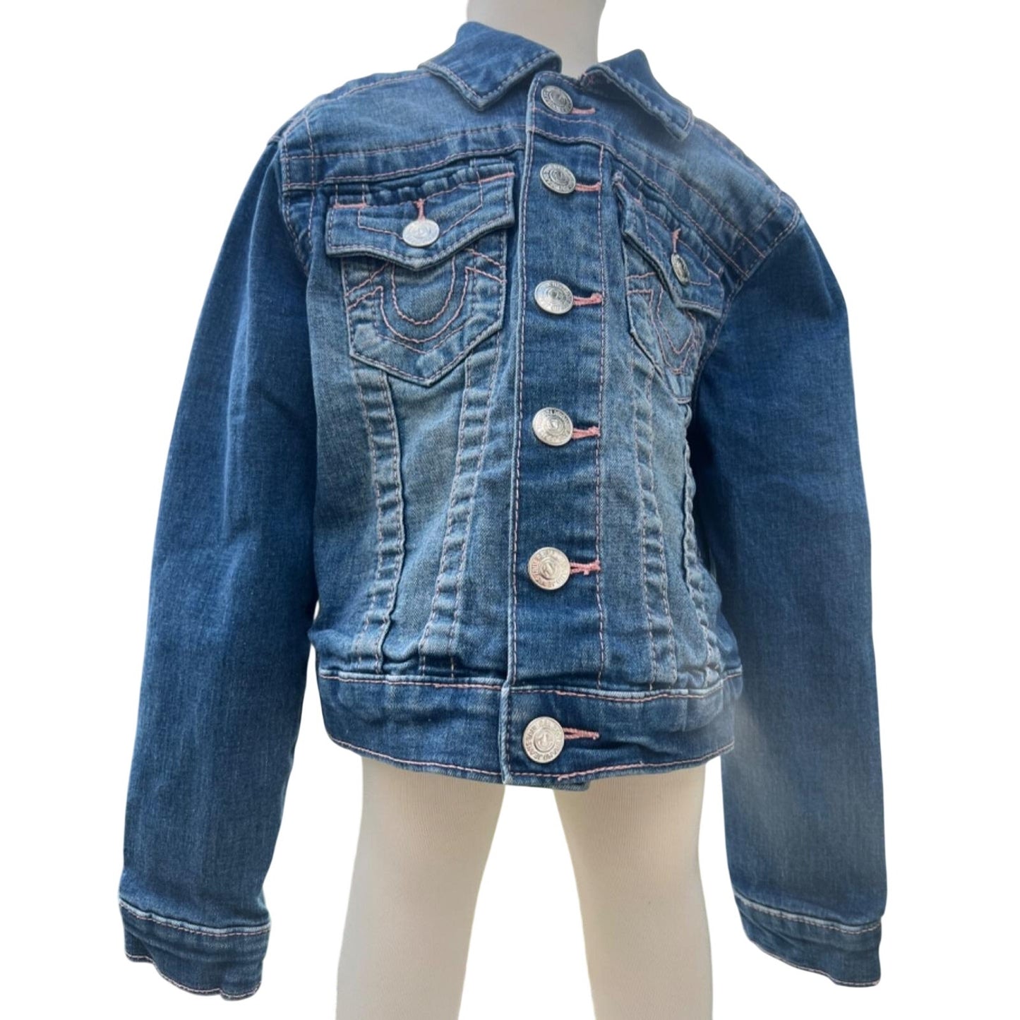 OOAK True Religion sz 5 Jean Jacket w/ Grandmother's Flower Garden Quilt Patch