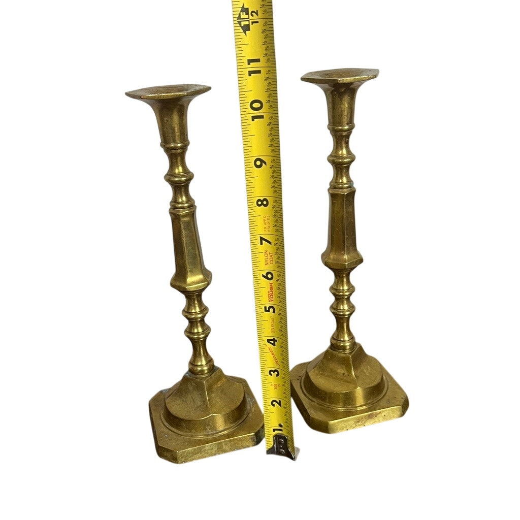 Vintage pair of 19th century French gilt bronze baluster candlesticks 10.5"