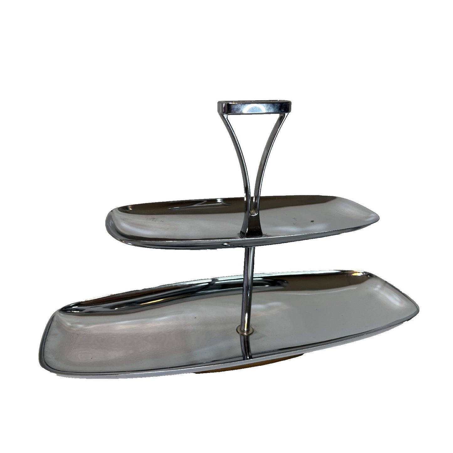 Vtg Mcm Chrome Two Tiered Chrome Tid Bit Tray Milbern Creations 9.5x14x5.25"