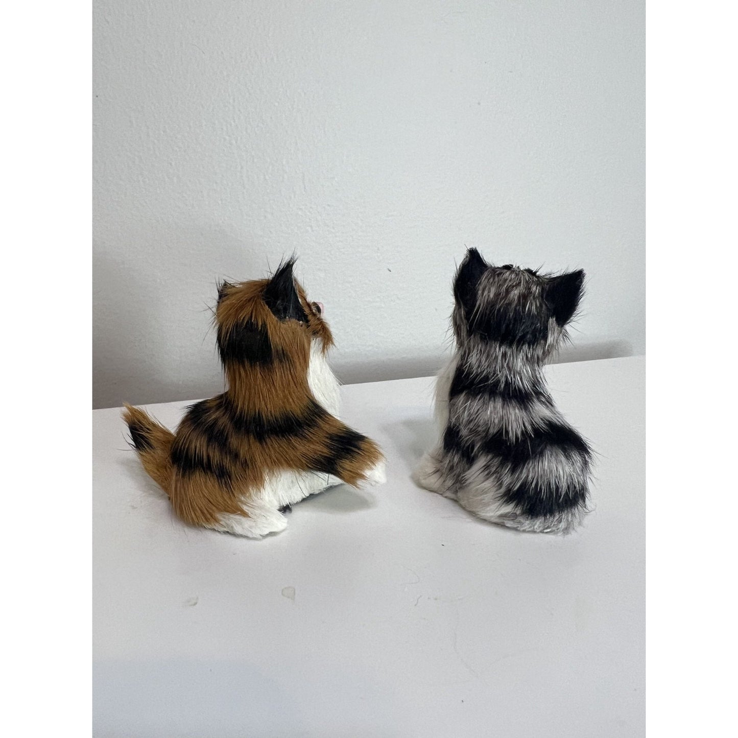 Vintage Golden Leaf Real Rabbit Fur Animal Figure Kitten Cat 3" Set of 2