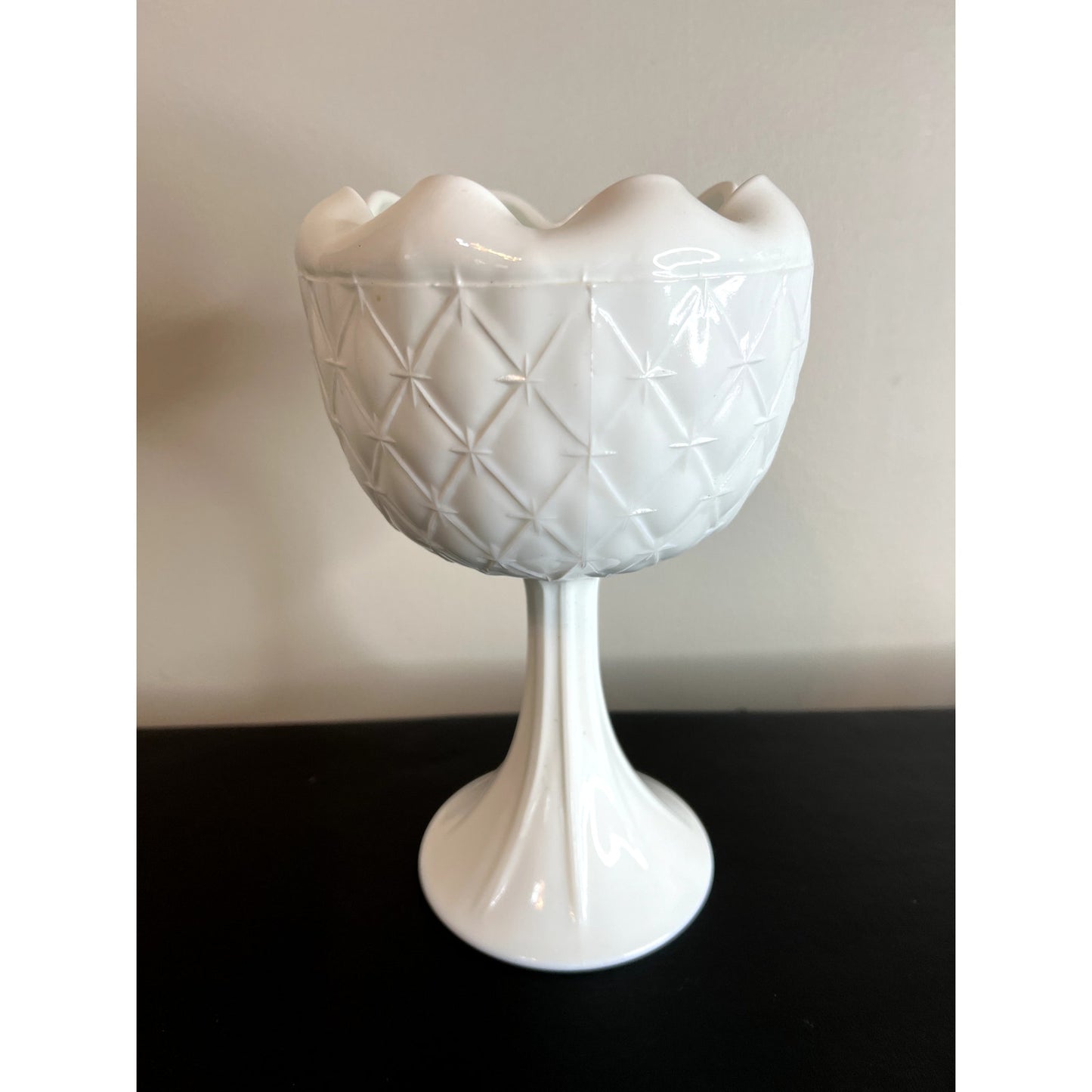 Vintage Westmoreland Quilted Milk Glass Pedestal Candy Dish Compote 9"