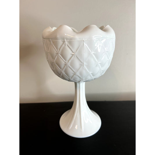 Vintage Westmoreland Quilted Milk Glass Pedestal Candy Dish Compote 9"