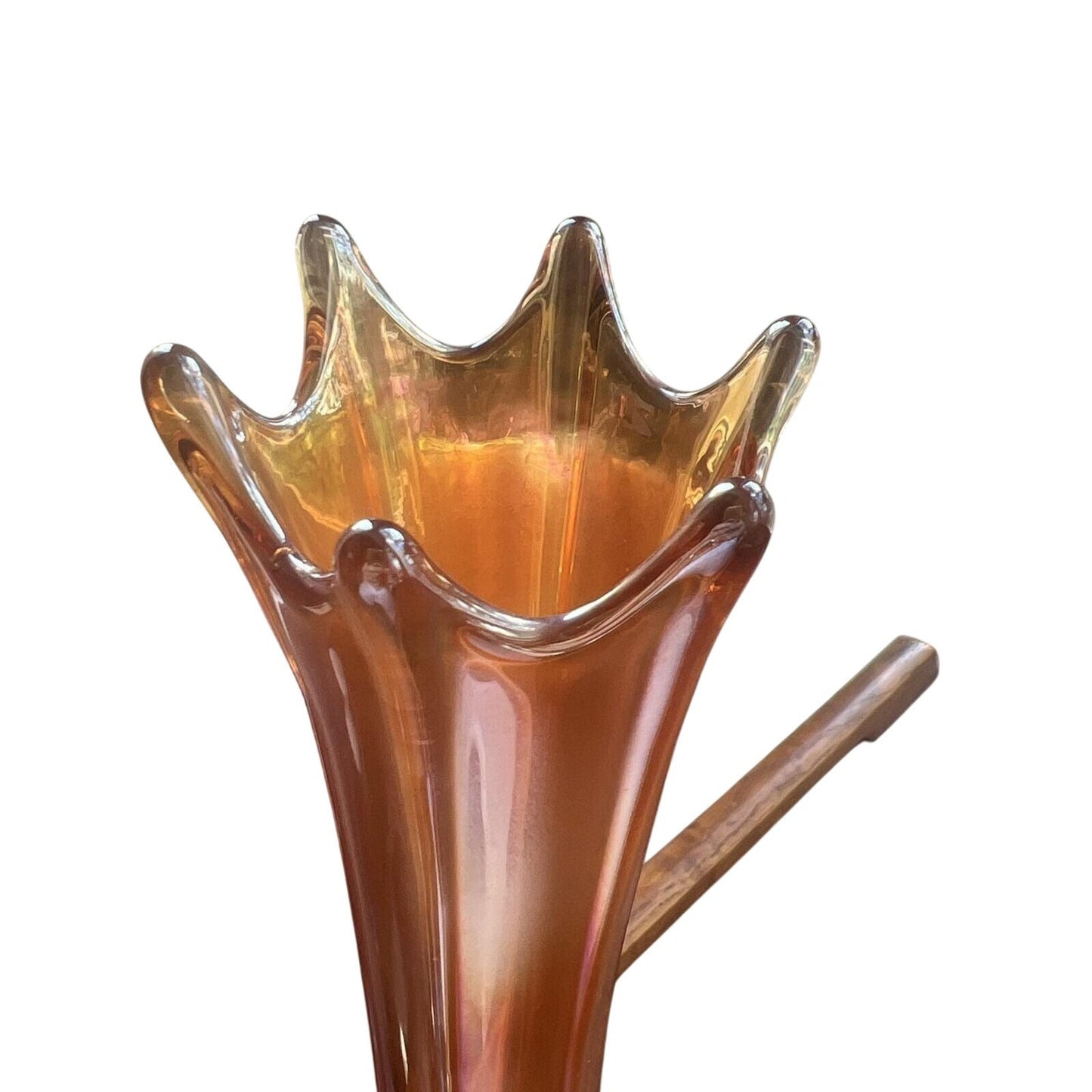 Vintage Dugan Marigold Carnival Glass Iridescent Bud Vase 9" Tall