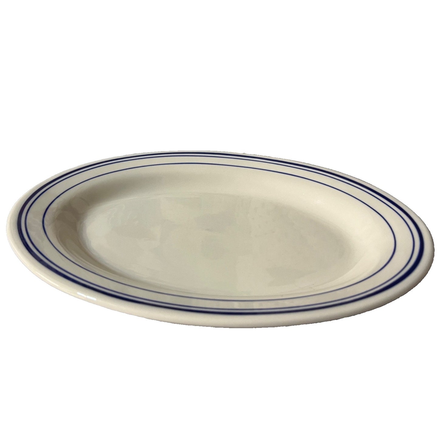 Vintage Lynns Stoneware Serving Platter w/ Triple Blue Ring Border 13 Inch