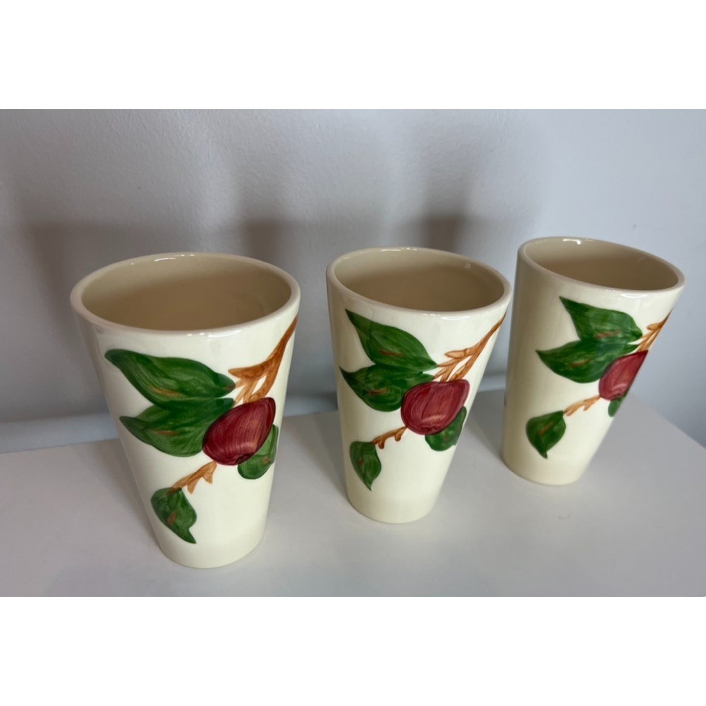Three Vintage USA Franciscan Art Pottery Apple 5" Tumblers