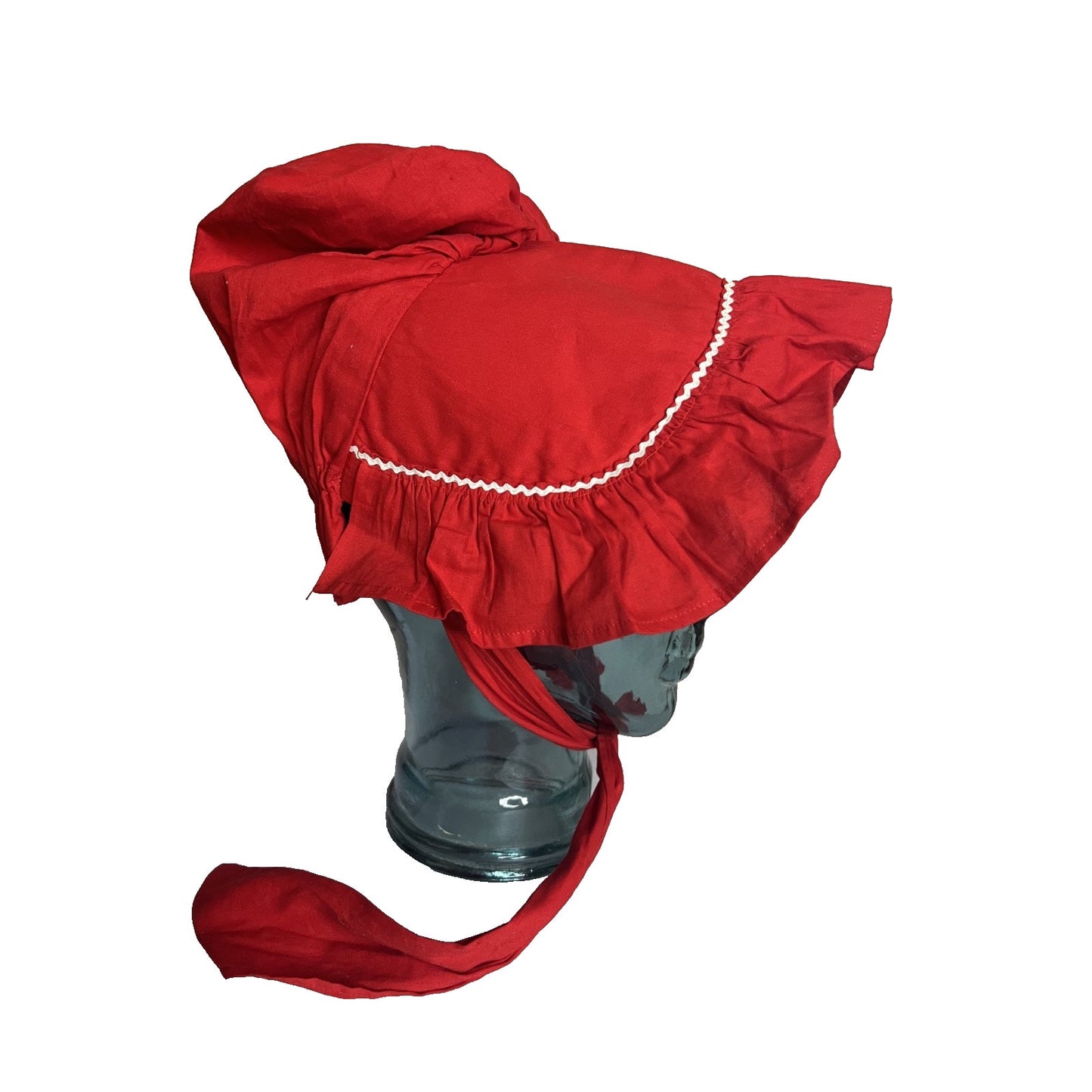 Vtg Breitbaupt's Shankstown Fashions Red Prairie Bonnet Sun Hat Ties Halloween
