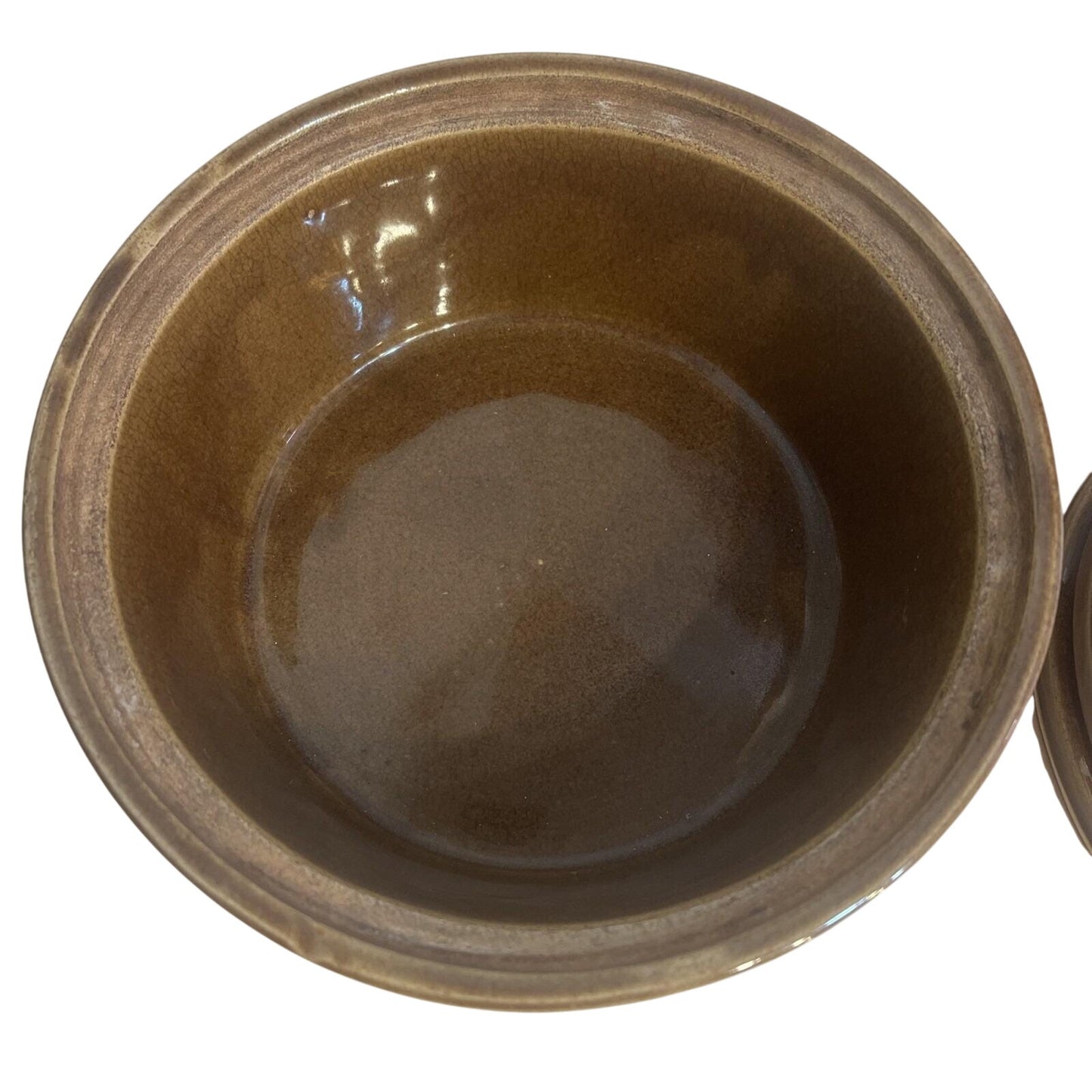 Vintage 2 Qt Brown Glaze Bean Pot Crock Stoneware Dutch Oven marked USA