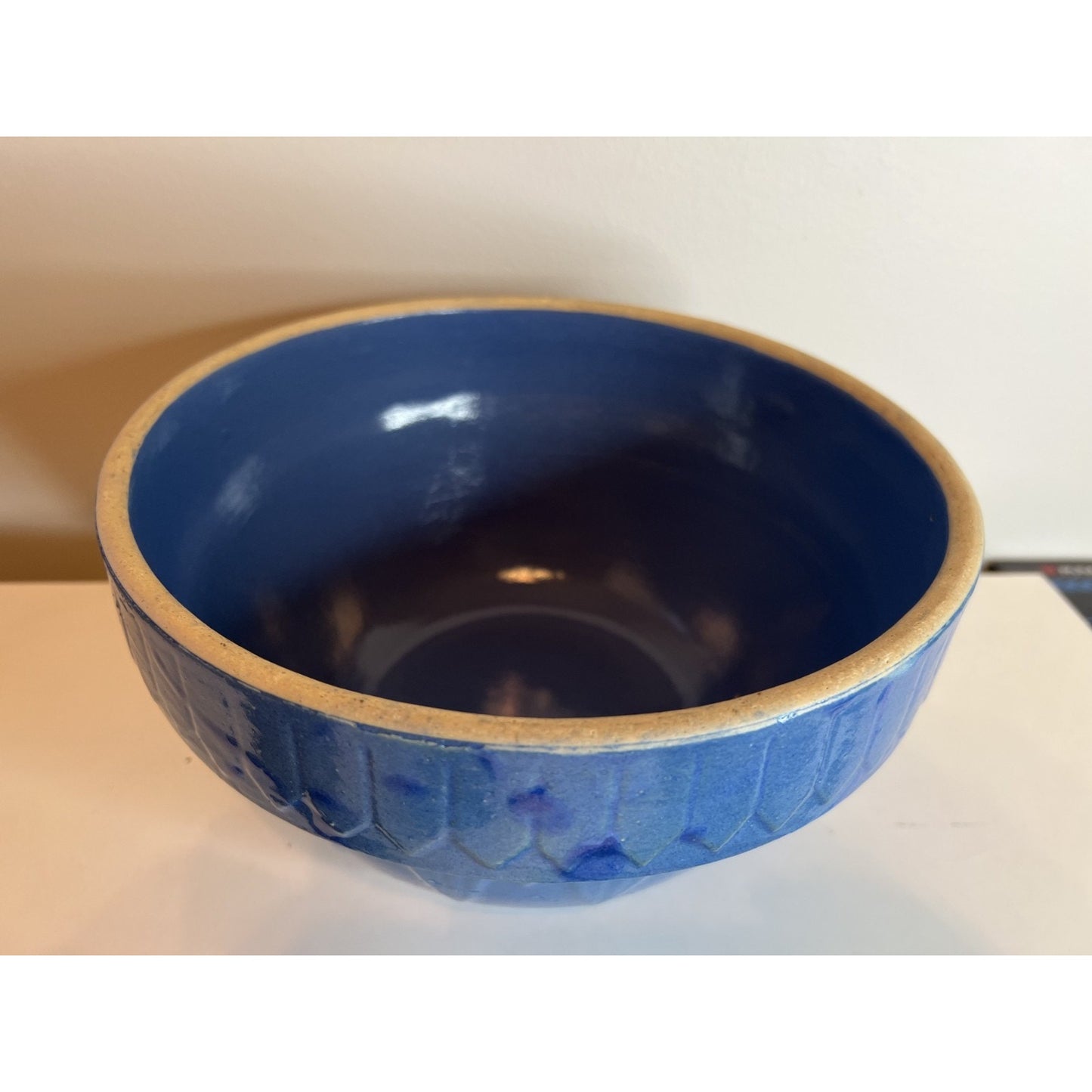 Antique A. D. Ruckels Salt Glaze Stoneware Mixing Bowl-Picket Fence 9” Primitive