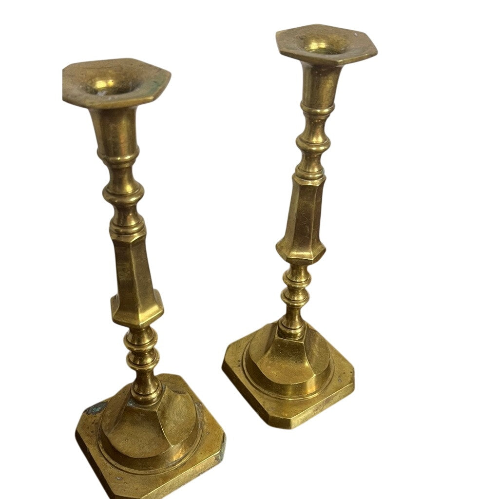 Vintage pair of 19th century French gilt bronze baluster candlesticks 10.5"