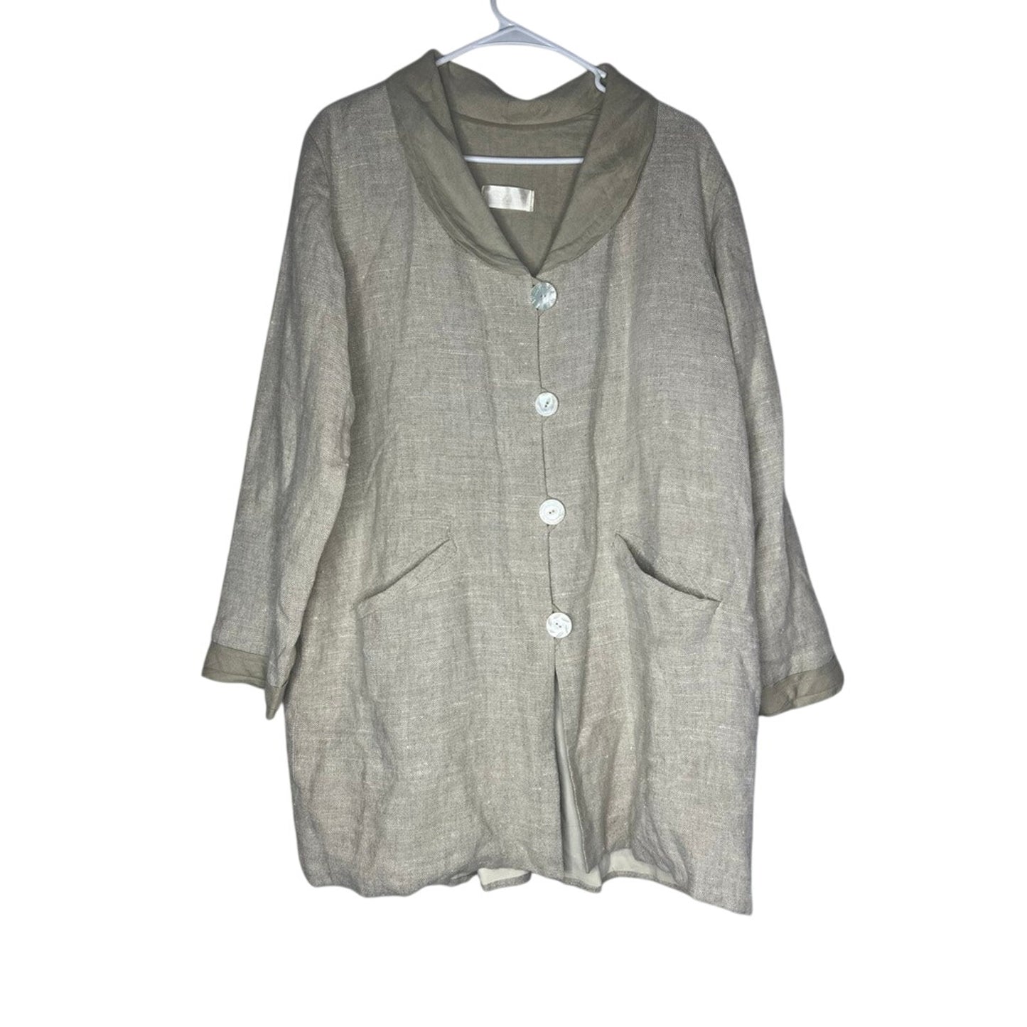 Flax Linen Langenlook Swing Coat w/ Vintage Pearl Buttons Oversized