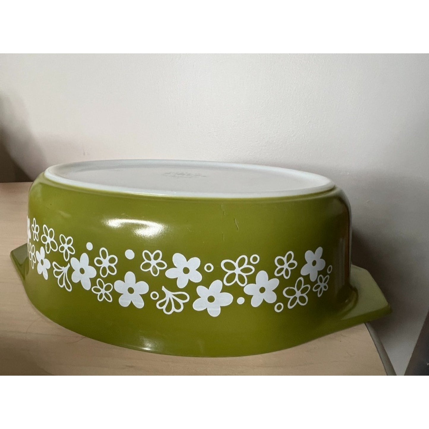 Vintage PYREX 045 Spring Blossom Green 2-1/2 Qt Oval Casserole Dish USA
