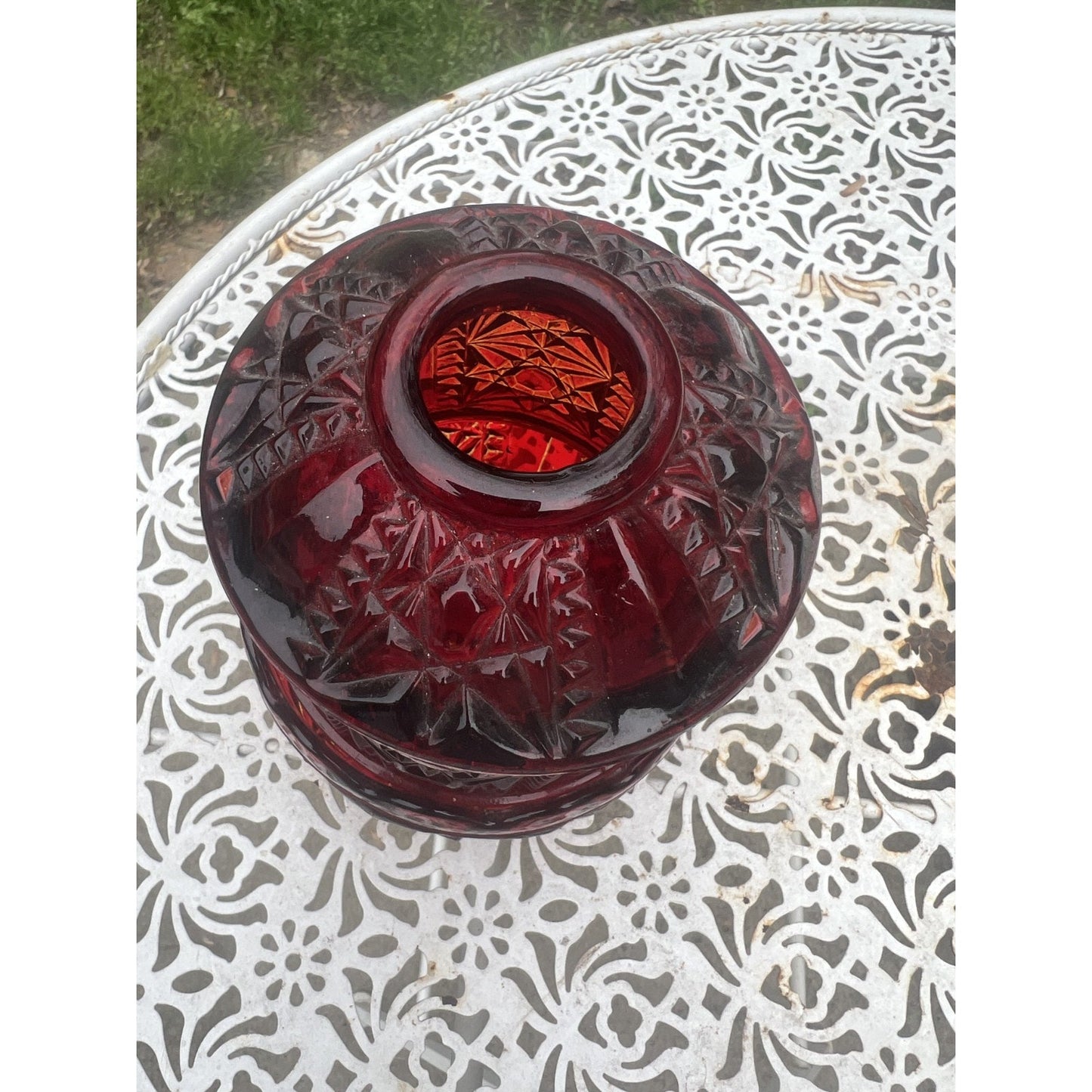Indiana Glass Large Ruby Red Stars & Bars Fairy Lamp 6”X4” vintage