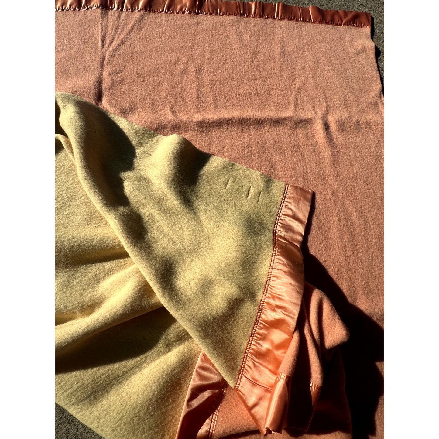 Vintage Kenwood Orange & Yellow Pure Virgin Wool Satin Trim Floraltint Blanket
