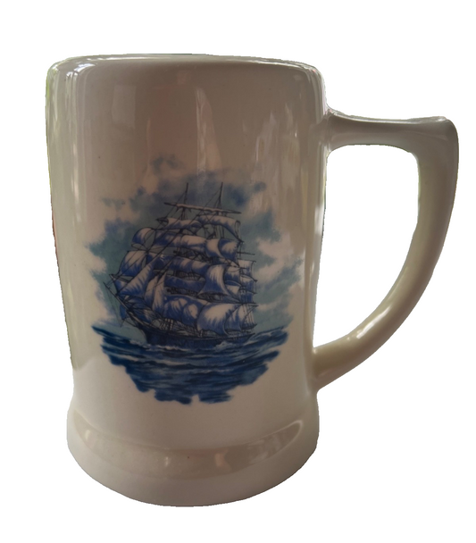 Stein with Blue Clipper Ship and Inside Mug Is Also Blue ~ Made Virginia USA