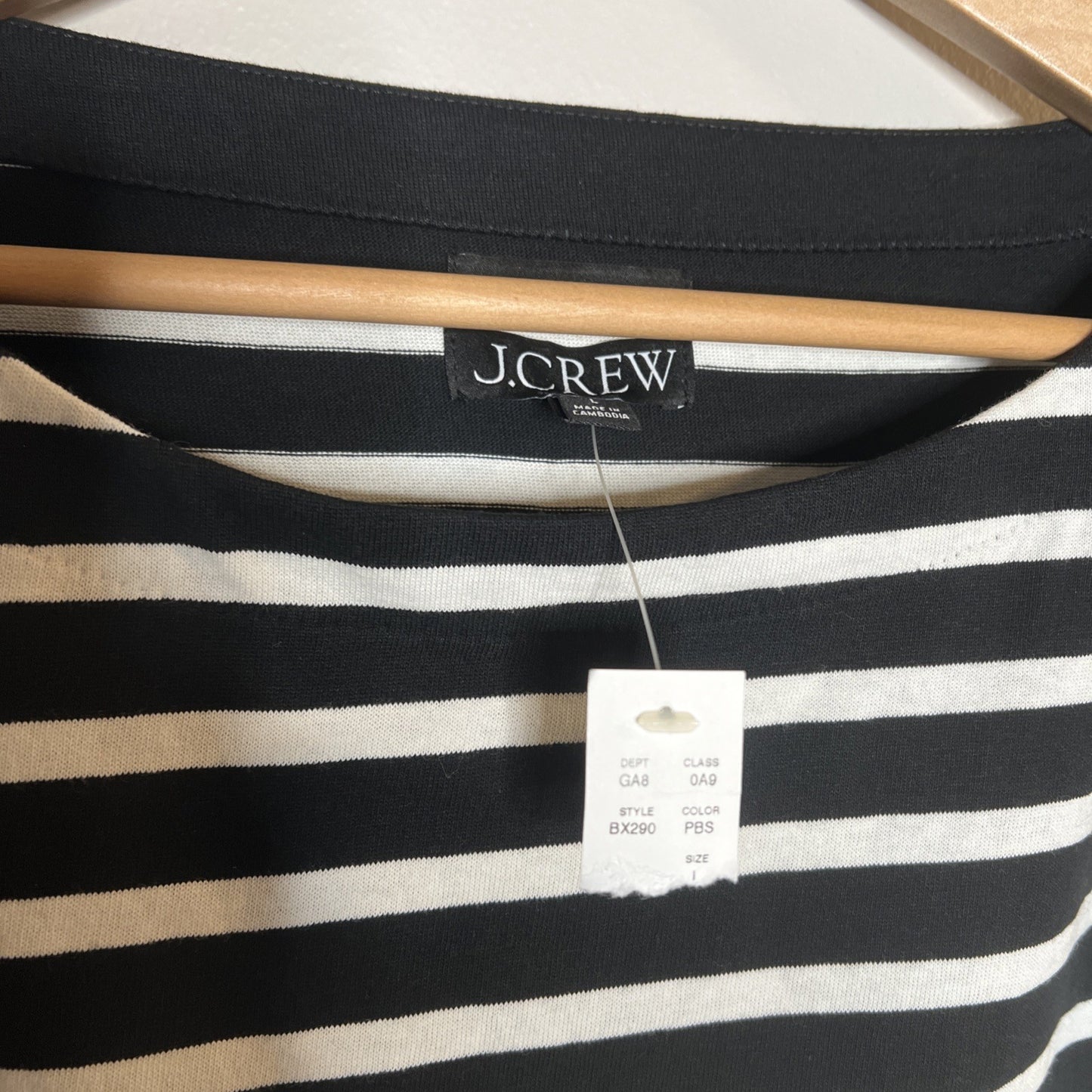 NWT J. Crew Cropped Boatneck T Shirt Size Large Black White Mariner Cotton