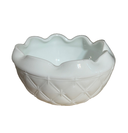 Indiana Glass Diamond Quilted Rose Bowl Duette Pattern Milk Glass Link