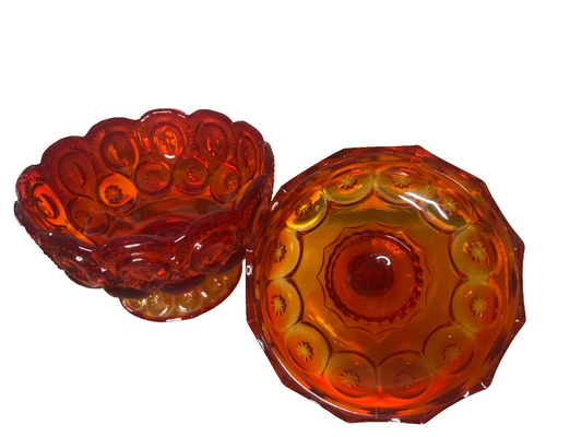 Moon and Stars AMBERINA Covered Compote 5 In LE Smith 2 pc Lid & Base