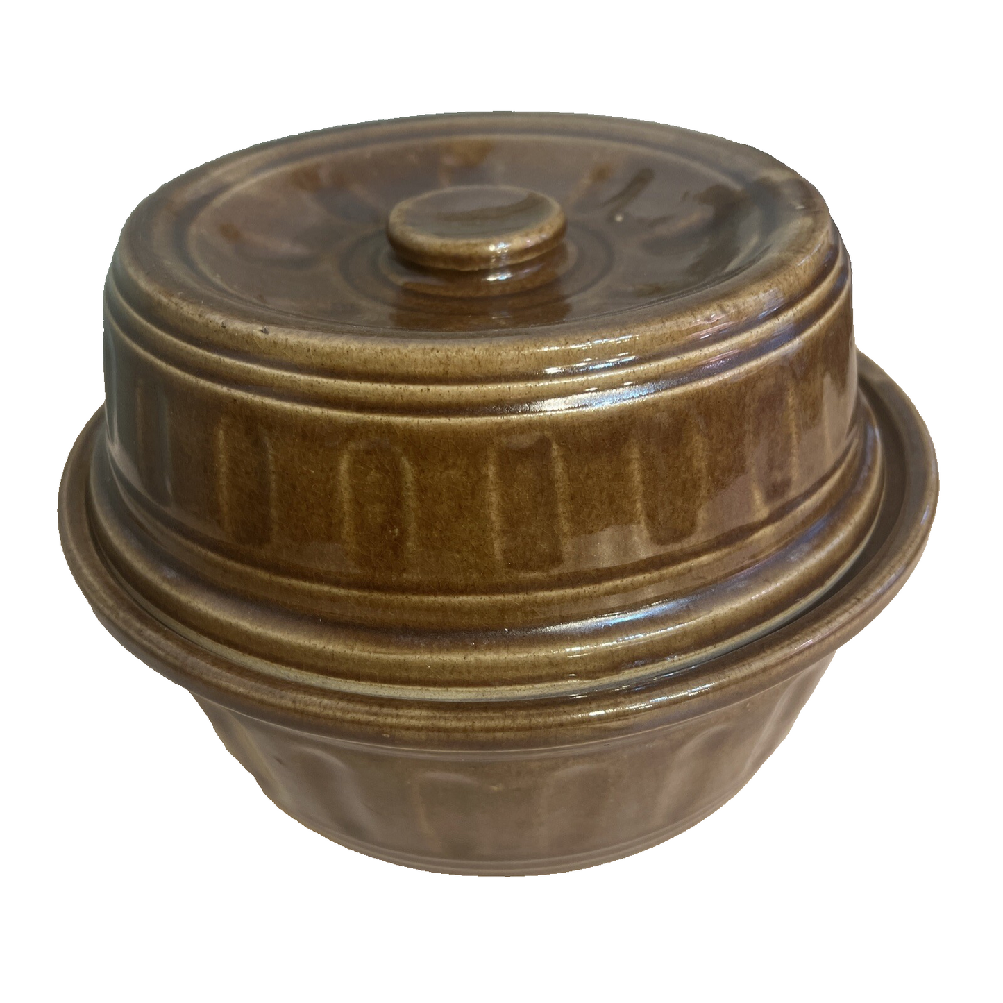 Vintage 2 Qt Brown Glaze Bean Pot Crock Stoneware Dutch Oven marked USA