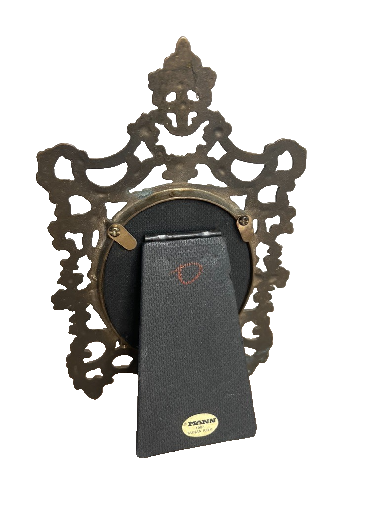 1987 Mann Vintage Brass Reticulated Easel Back Photo Frame