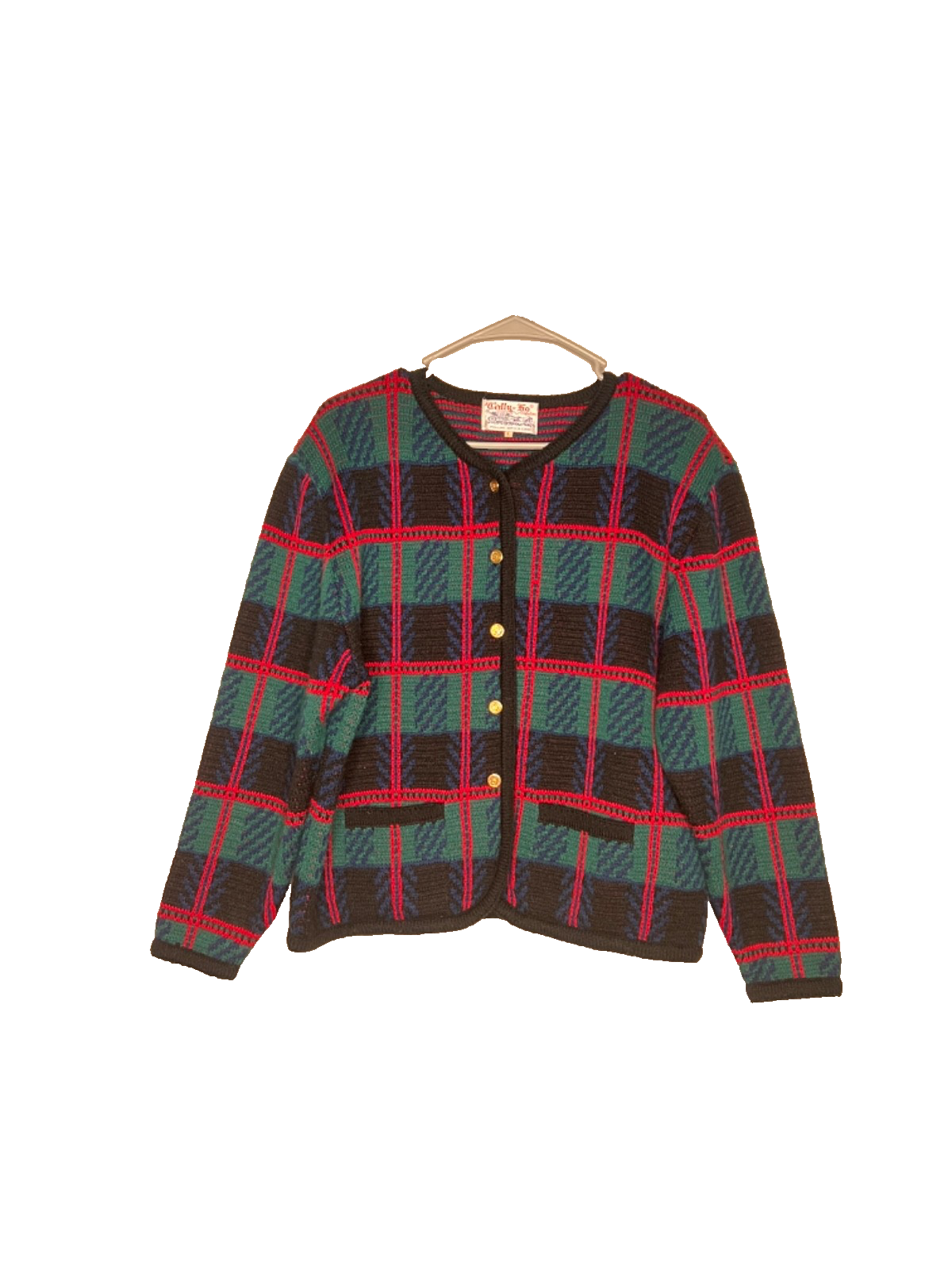 Vintage Tally Ho Creation Pollak Cardigan Sweater LARGE Button Plaid