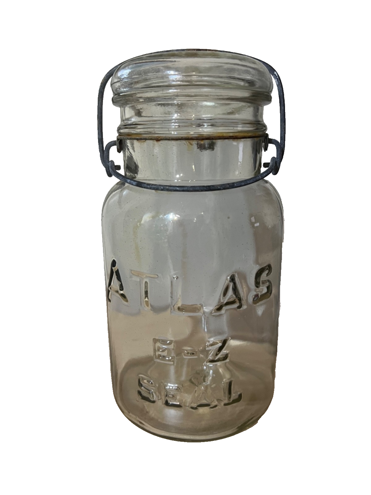 Vintage Atlas E Z Seal Quart Clear Mason Jar - Wire Bail Glass Lid