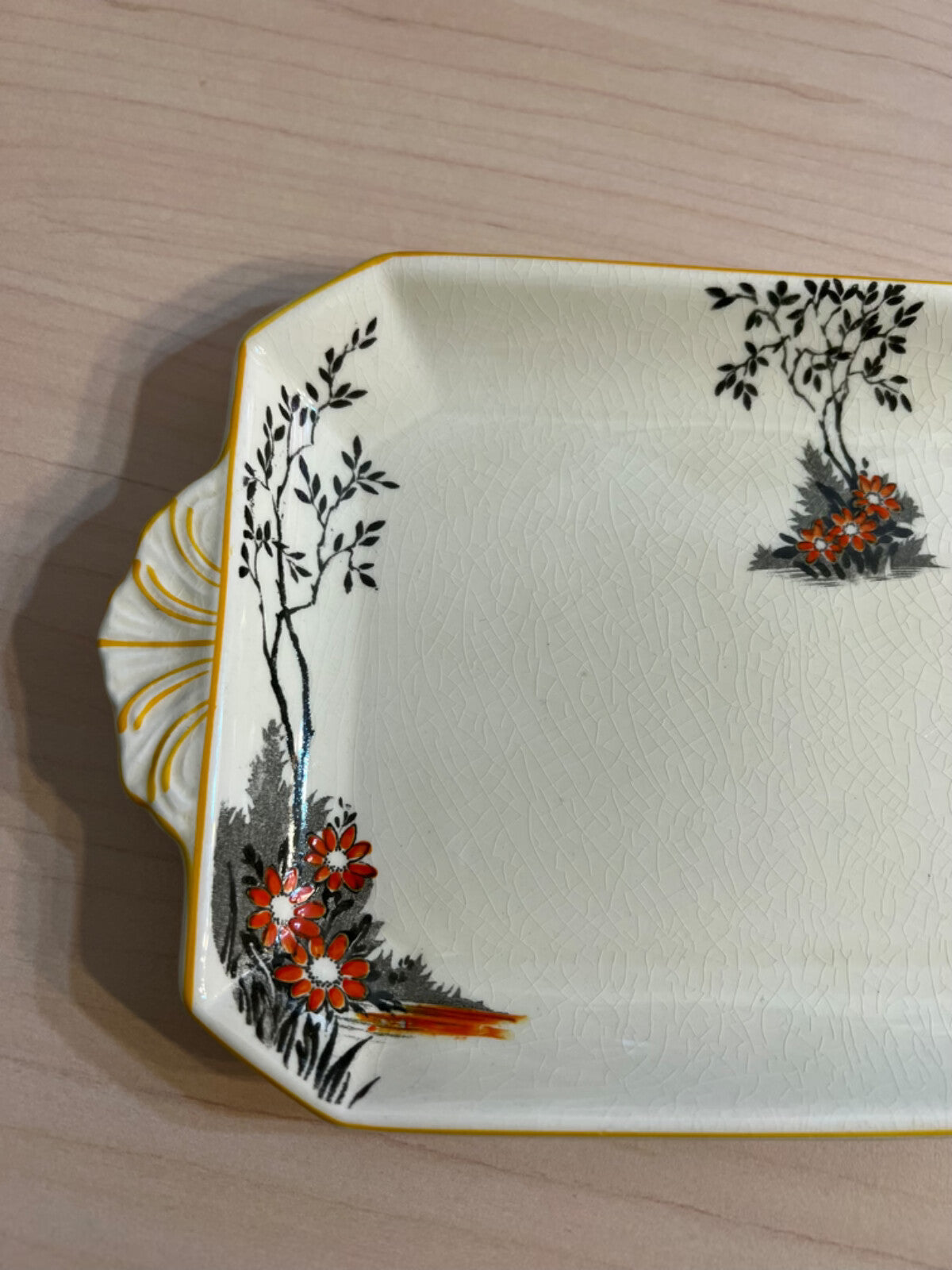 Wedgewood Art Deco Floral Serving Tray Sandwich Cake Tray w/Unicorn stamp MCM