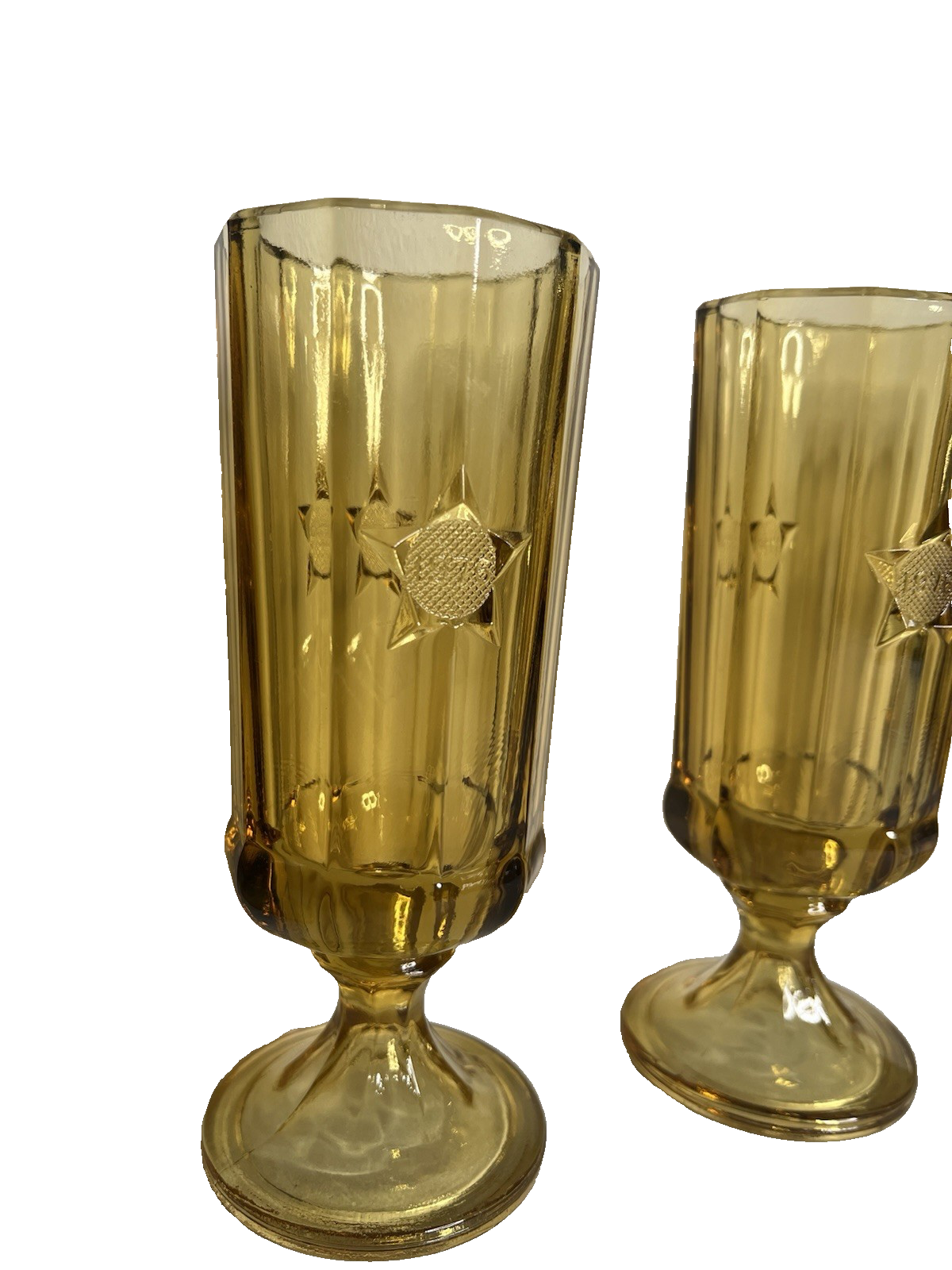 4 1776 1976 BICENTENNIAL STAR AMBER FEDERAL GLASS GOBLETS