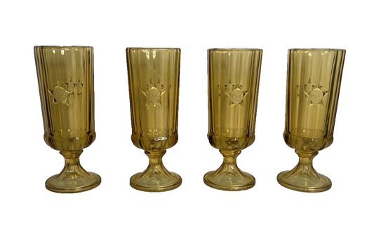 4 1776 1976 BICENTENNIAL STAR AMBER FEDERAL GLASS GOBLETS